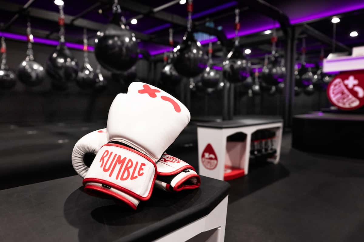 Rumle boxing gloves at a rumble boxing studio